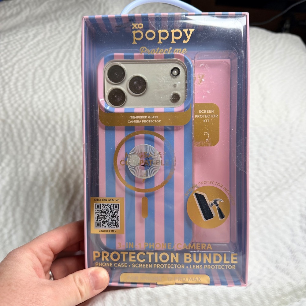 XO Poppy iPhone 17 Pro Max 3-in-1 Protection MagSafe Case Striped Pink Blue